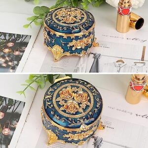 Hipiwe Antique Metal Jewelry Box Ring Earring Treasure Chest Case Small Trinket Box Round Jewelry Display Box Necklace Organizer Wedding Birthday Gift Home Decor, 3x3x2.4 inch - Image 9