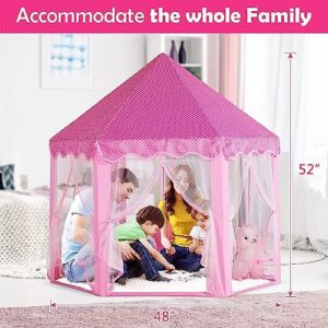 wilwolfer Princess Castle Play Tent for Girls Large Kids Play Tents Hexagon Playhouse with Star Lights Toys for Children Indoor Games (Pink) - Image 5