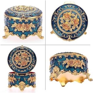 Hipiwe Antique Metal Jewelry Box Ring Earring Treasure Chest Case Small Trinket Box Round Jewelry Display Box Necklace Organizer Wedding Birthday Gift Home Decor, 3x3x2.4 inch - Image 3