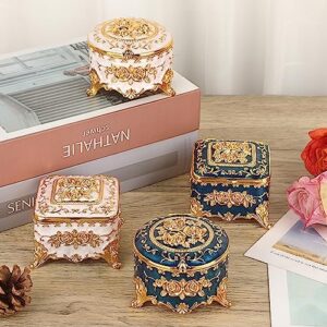 Hipiwe Antique Metal Jewelry Box Ring Earring Treasure Chest Case Small Trinket Box Round Jewelry Display Box Necklace Organizer Wedding Birthday Gift Home Decor, 3x3x2.4 inch - Image 6
