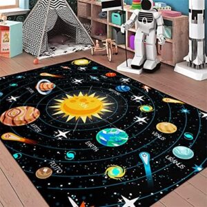 Boys Space Area Rugs for Bedroom Educational Learning Large Carpet Rug Indoor Sofa Floor Mats Solar System Space Theme Living Bedroom Dining Room Decor Crystal Polyester Area Rug Door Mats, 3'×5'