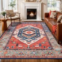 SERISSA Washable Rugs 6x9 Area Rugs, Large Non-Slip Boho Living Room Rust Rug, Ultra Soft Vintage Print Distressed Oriental Tribal Farmhouse Carpet for Dining Room Bedroom Dorm Office Home Decor