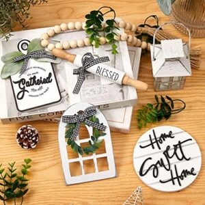 Houmury Set of 16 Farmhouse Tiered Tray Decor with 1 Lantern Artificial Plant& Cutting Board Sign for Rustic Home Kitchen Decor Tier Tray Decor Set (Tiered Tray Not Included) - Image 4