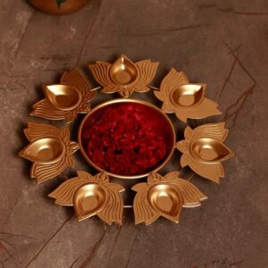 Kalakriti 2 Pcs Metal Diya Shape Urli Bowl Flower Indian Decorative for Home | Home Floating Tea Light Candles | Table Decor | Diwali Navratri Pooja Decoration Items |12 Inch Each - Image 2