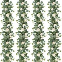 TOCHGREEN 4 Pack Artificial Eucalyptus Flower Garland with White Roses, Fake Rose Flower Greenery Garland Floral Vines for Wedding Home Party Table Runner Decor (4PCS, White)
