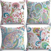 NIGHTWISH Outdoor Pillow Covers 18x18 Set of 4 Waterproof Outdoor Decorative Throw Pillow Covers Paisley Colorful Floral Sofa Couch Cushion Cases for Patio Furniture Garden