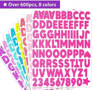 KRAFUN Felt Sticker Kit for Beginner Young Girls and Kids Arts & Crafts, Pack of 600 Assorted Scrapbook Stickers Alphabets, Numbers, Fun Shapes, Preschool, Children Early Learning, self Adhesive - Image 2