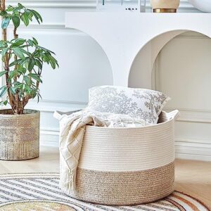 Extra Large Cotton Rope Basket 22" x 14" - Toy Basket for Kids -Blanket Basket for Living Room - Woven Baskets for Storage - Image 3