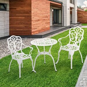 Patio Bistro Sets 3 Piece,Cast Aluminum Bistro Table and Chairs Set of 2 with 1.97" Umbrella Hole,All Weather Bistro Table Set Outdoor Patio Furniture for Garden,Yard(Butterfly White) - Image 8