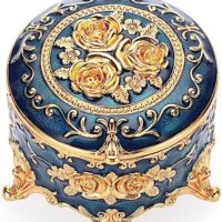 Hipiwe Antique Metal Jewelry Box Ring Earring Treasure Chest Case Small Trinket Box Round Jewelry Display Box Necklace Organizer Wedding Birthday Gift Home Decor, 3x3x2.4 inch