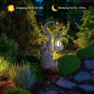 Solar Outdoor Garden Statues Lights, Mom Gifts Birthday Gifts for Women, Lucky Elephant Unique Housewarming Gifts and Yard Decoration, Elephant Figurines with Cute Birds Garden Sculpture Decor - Image 4