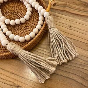 Farmhouse Beads 58in Wood Bead Garland with Tassels Rustic Country Decor Prayer Boho Beads Big Wall Hanging Decor - Image 5