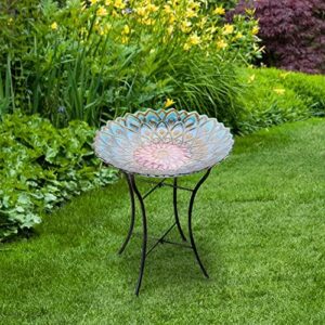 Teamson Home Handpainted Mosaic Flower Fusion Glass Pedestal Bird Bath for Outdoor Patio Garden Backyard Decking Décor, 21 inch Height, Blue and Purple - Image 2