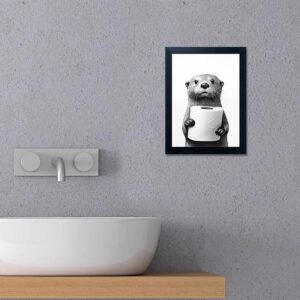 Bathroom Picture Wall Decor, Framed Black and White Bathroom Wall Art, Toilet Paper in Little Funny Raccoon's Hand Animal Canvas Print Painting - Image 8