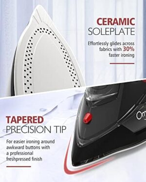 [2023 UPGRADE] OMAIGA Cordless Iron, 1500W Cordless Iron with Steam for Clothes with 11.84oz Water Tank, Anti Drip Iron Cordless with Ceramic Soleplate, Iron for Clothes with 3 Temperature Settings-BLACK - Image 4