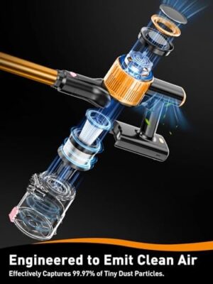 Cordless Vacuum Cleaner, 8 in 1 Powerful Suction Lightweight Vacuum Cleaner for Home, LED Display, 3 Suction Modes, 45Mins Detachable Battery Vacuum for Hard Floor Carpet Pet Hair, Golden - Image 5