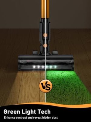 Cordless Vacuum Cleaner, 8 in 1 Powerful Suction Lightweight Vacuum Cleaner for Home, LED Display, 3 Suction Modes, 45Mins Detachable Battery Vacuum for Hard Floor Carpet Pet Hair, Golden - Image 7