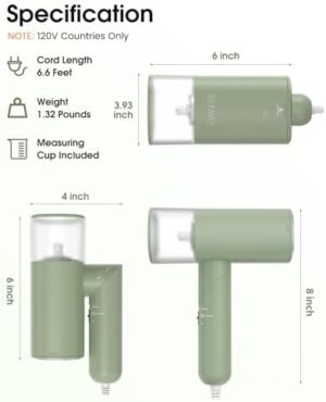 Handheld Steamer for Clothes, 1200W Foldable Travel Steamer, 20 Sec Preheat Garments Wrinkle Remover, 120V Portable Hand Iron with 150ml Water Tank, Clothes Steamer for Home Travel-Green - Image 9
