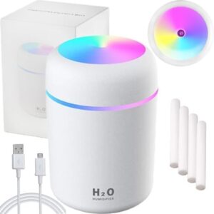 H2O – Ultrasonic Cool Mist Humidifier 3 Color (Black, White, Pink), Quiet Operation, USB Powered, Portable for Home, Office, Travel, Night Light Function, Compact Design, Improves Air Quality - Image 3