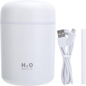 H2O – Ultrasonic Cool Mist Humidifier 3 Color (Black, White, Pink), Quiet Operation, USB Powered, Portable for Home, Office, Travel, Night Light Function, Compact Design, Improves Air Quality