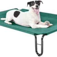 pettycare Elevated Outdoor Dog Bed - Dog Cots beds for Medium Dogs, Waterproof Raised Dog Bed Easy to Assemble, Cooling Elevated Dog Bed with Teslin Mesh, Durable, Non Slip, Up to 40 lbs,Green