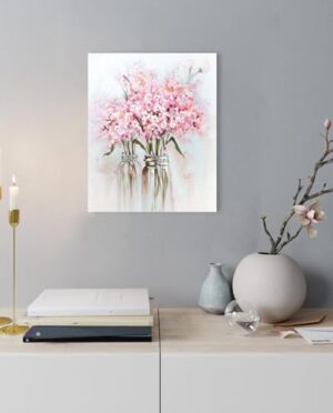YPY Pink Flowers Canvas Wall Art: Abstract Bouquet in Vase Artwork Prints for Teen Girl Bedroom Pink Floral Picture Poster Bathroom Decor 12" x 15" - Image 2