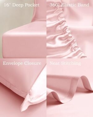 THXSILK 100% Mulberry Silk Sheet Set, 7A+ Silk Sheet Set Soft Breathable, Luxury Bedding (1 Flat Sheet, 1 Fitted Sheet, 2 Pillow Shams) California King, Charming Pink - Image 6