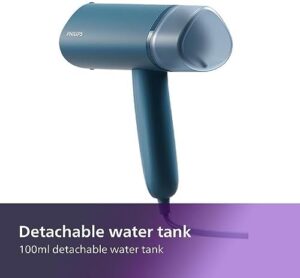 Philips 3000 Series Handheld Travel Steamer, Compact & Foldable, Fast Heat Up, 3.3oz Capacity, up to 20g/min Continuous steam, No Ironing Board Needed, Blue (STH3000/20) - Image 2