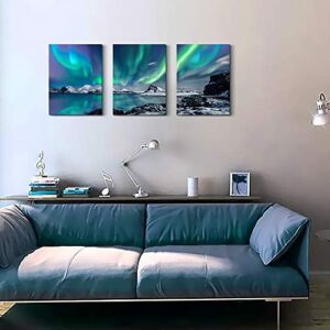 Farmhouse Canvas Wall Art For Bedroom Wall Decorations For Living Room Office Wall Decor Aurora Scenery Painting On Stretched And Framed Wall Pictures 3 Piece Ready To Hang For Bathroom Home Decor - Image 9