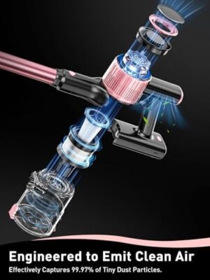 Cordless Vacuum Cleaner, 8 in 1 Powerful Suction Lightweight Vacuum Cleaner for Home, LED Display, 3 Suction Modes, 45Mins Detachable Battery Vacuum for Hard Floor Carpet Pet Hair, Pink - Image 5