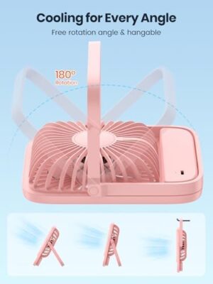 USB Desk Fan 2Pack, USB C Corded Powered Personal Fan, Strong Airflow Quiet Operation, 3 Speeds Wind Small USB Desktop Fan With 180° Tilt Folding for Office Table Home Pink - Image 5