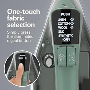 Hamilton Beach Steam Iron & Vertical Steamer for Clothes with Scratch-Resistant Durathon Soleplate, Digital Fabric Selector + 8’ Retractable Cord, 3-Way Auto Shutoff, Anti-Drip, 1800 Watts, Green - Image 5