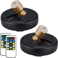 Wireless LED Spotlight, Battery Powered Picture Lights, Uplighting Indoor, Puck Lights with Remote, Stick Spot Light for Wall Art Display Dartboard Painting Artwork Accent Closet-Gold