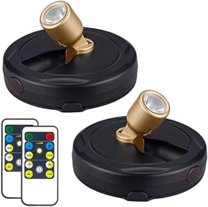 Wireless LED Spotlight, Battery Powered Picture Lights, Uplighting Indoor, Puck Lights with Remote, Stick Spot Light for Wall Art Display Dartboard Painting Artwork Accent Closet-Gold