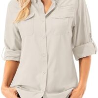 Womens UPF 50+ UV Sun Protection Safari Shirts Long Sleeve Outdoor Cool Quick Dry Fishing Hiking Gardening Shirts