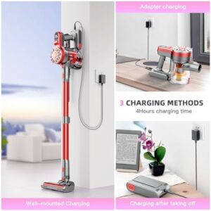Cordless Vacuum Cleaner,Vacuum Cleaners for Home with Super Suction,Stick Vacuum Cleaner Rechargeable Up to 35 Mins Runtime,Lightweight Hardwood Floor Vacuum for Pet Hair,Carpet(Red) - Image 6