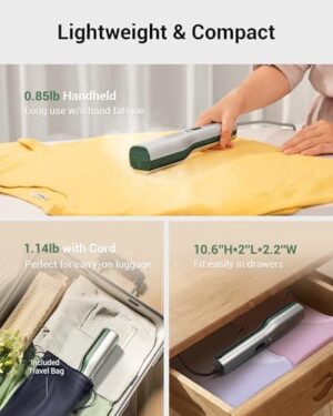 SteamPro 3-in-1 Travel Steamer for Clothes, Handheld Mini Press Iron, Pocket Flat Iron for Clothes, Portable Clip Iron Steamer, 0.85lb Light Travel Iron, 15s Fast Heat up, 10min Long Use, Green - Image 3
