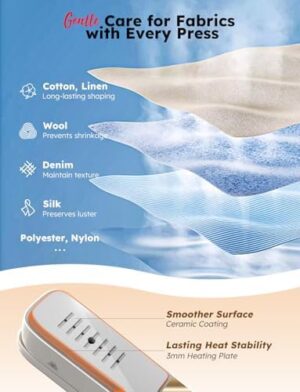 Travel Steamer Iron Portable, Rylena 180° Rotatable Handheld Press Iron for Clothes, Curtains, 2025 LeakProof & Anti-Drip Tech, Fast De-Wrinkle, Crisp Crease, XL Tank, Easy Grip, Apt, Cruise,Dorm - Image 10