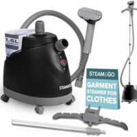 Steam & Go - The Rival Handheld Steamer - Upright Fabric Steamer for Clothes, Garments, Curtains, Bedding & Upholstery - Quick-Heating Foldable Steam Iron with Adjustable Pole Hanger & Detachable Tank