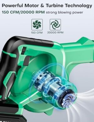 K I M O. Cordless Leaf Blower Vacuum Combo 4 IN 1, 3 Nozzles for Inflation & Compression,3 Modes & Variable Speed, 20000RPM 150MPH, 2000mAh Battery, Extended Tube, Mini Leaf Blowers for Lawn Care|Yard - Image 4