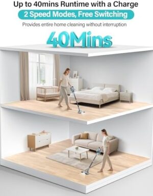 8-in-1 Cordless Stick Vacuum Cleaner, Lightweight, 40-Minute Runtime, Powerful Suction, Anti-Tangle for Pet Hair, Great for Hardwood Floors, Short-Pile Carpets, Stairs, Sofa, Gaps, and More - Image 2