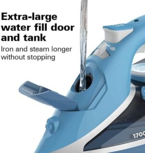 Hamilton Beach Steam Iron for Clothes & Garment Steamer with Durable Stainless Steel Soleplate, 1700 Watts for Ultra-Fast Heat, 8’ Retractable Cord, Auto Shutoff, 350 ml Water Tank, Blue (14216) - Image 5