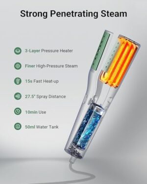 SteamPro 3-in-1 Travel Steamer for Clothes, Handheld Mini Press Iron, Pocket Flat Iron for Clothes, Portable Clip Iron Steamer, 0.85lb Light Travel Iron, 15s Fast Heat up, 10min Long Use, Green - Image 5