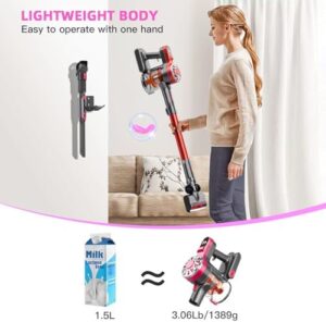 Cordless Vacuum Cleaner,Vacuum Cleaners for Home with Super Suction,Stick Vacuum Cleaner Rechargeable Up to 35 Mins Runtime,Lightweight Hardwood Floor Vacuum for Pet Hair,Carpet(Red) - Image 3