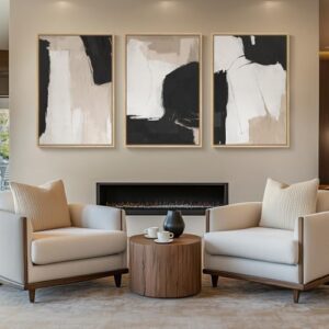 Large Framed Black and White Neutral Abstract Wall Art for Living Room, 3 Piece Canvas Prints Paintings Artwork for Walls, Modern Minimalist Abstract Pictures for Hallway Office Wall Decor 24x36 In - Image 3