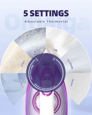 Steam Iron for Clothes, 1750W with Rapid Heating Ceramic Coated Soleplate, Clothing Iron with Adjustable Precise Thermostat Dial, Self-Cleaning, Auto-Off, 15.21oz Water Tank for Daily Ironing Use, PURPLE - Image 7