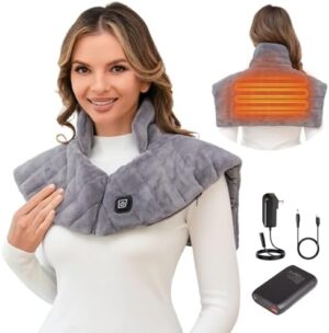 Heating Pad for Neck and Shoulders, Portable Cordless Heating Pad with Power Bank for Pain Relief, Electric Heated Pad with 3 Heat Settings, Rechargeable Weighted Heat Pad Gift for Women Men