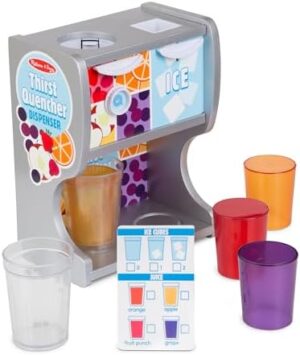 Melissa & Doug Thirst Quencher Wooden Drink Dispenser Pretend Play Set With Cups, Juice Inserts, Ice Cubes Pretend Play Soda Fountain, Food Sets For Kids Kitchen, For Kids Ages 3+ - - Image 5