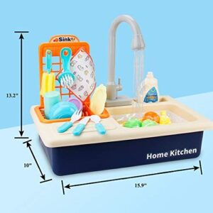 BOBXIN Play Sink with Running Water, Kids Play Kitchen Toy Sink Electric Dishwasher, Pretend Role Play Kitchen Toys Set with Upgraded Working Faucet and Dishes Playset for Girls, Toddler and Boys - Image 8