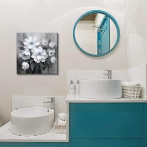 AnZhongArt Bathroom Canvas Art, Gray and White Blue Flower Wall Decoration, 12x12 inches - Image 6